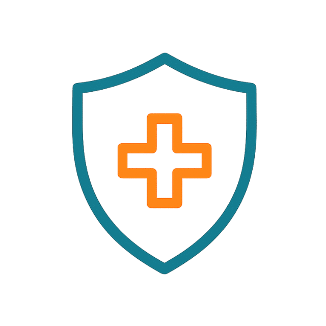 Icon of a shield with a medical plus sign, representing how vitamins and minerals in fruit support recovery and health.