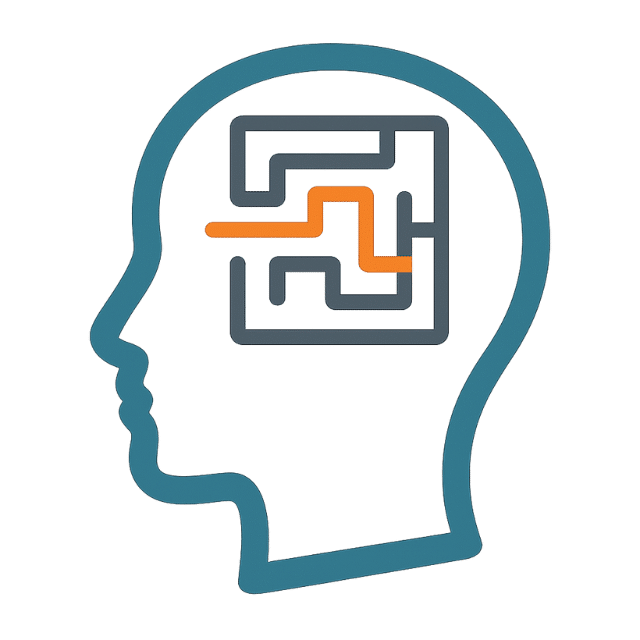 An icon representing mindset and planning for the gym, showing a clear path through a maze inside a person's head.