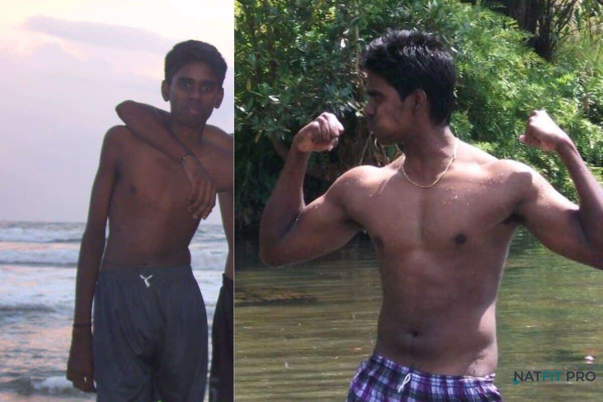 The first natural body transformation of Tamil Arasan, from a skinny frame to a muscular physique, without supplements.