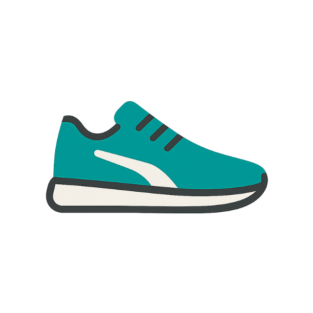 Flat icon of a stylish teal training shoe, a must-have gym accessory for men and women. Designed in NatFitPro brand colors for fitness blog visuals.